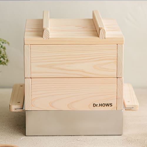 Dr.HOWS Cypress Steamer, 2-Tier Full Set, Made of Natural Cypress, Korean Steamer, Oden Pot, Hot Pot, 26cm X 26cm Large Capacity, Induction Compatible