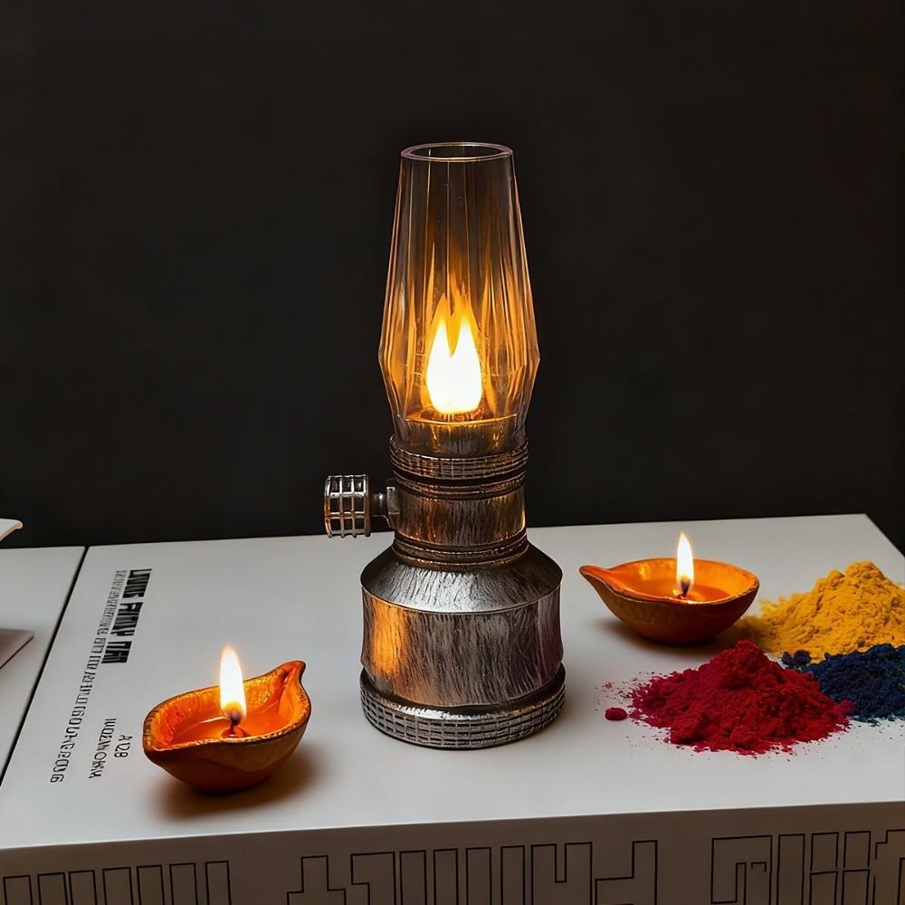 Vintage Battery Operated Electronic Lamp LED Light Clear Flameless Oil Lamp Flameless Candlestick Christmas Light