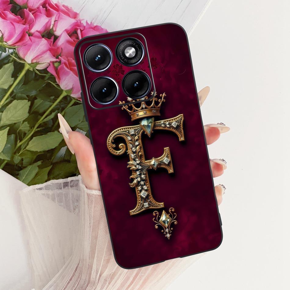 For Motorola Edge 70 Fusion Royal Crown Initial Letter Phone Case For Motorola Edge70 Fusion 5G XT2605 Black Silicon Soft Bumper