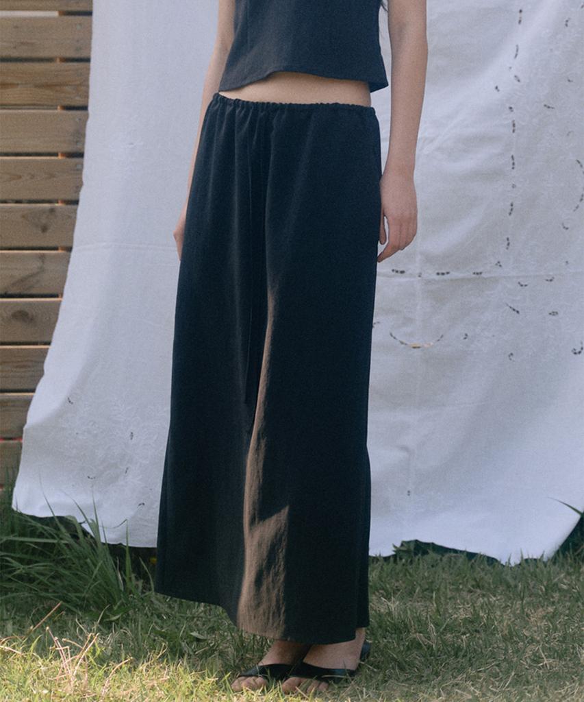 Beiodeu Tencel String Long Skirt_Black