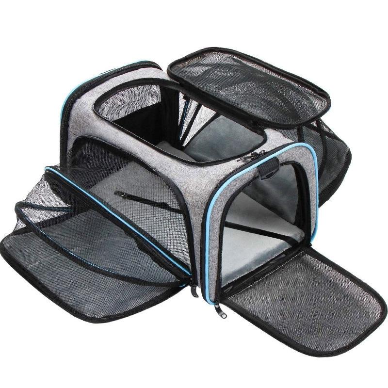 Expandable Cat Carrier Dog Carrier, Soft-Sided Portable Pet Travel Carrier, Removable Soft Plush mat and Pockets, Locking Safety Zippers