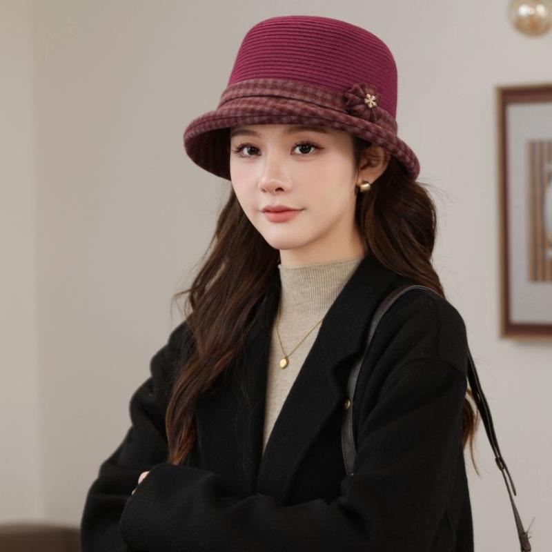Wool Bucket Hat Women's Small Edge Autumn and Winter Thermal Hat Casual Basin Hat Knitted Ear Hat New Wool Hat