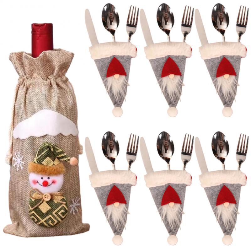 Kreativní vánoční sada na víno Zlaté sametové šaty Obaly na láhev vína Rukáv Santa Sněhulák Vánoce Nový rok Dekorace na jídelní stůl