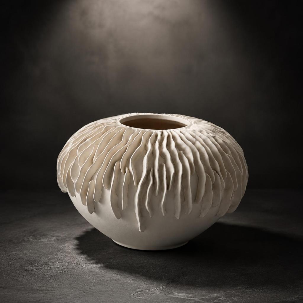 Textured Ceramic Vase with Raised Ridges Organic for Guesthouses