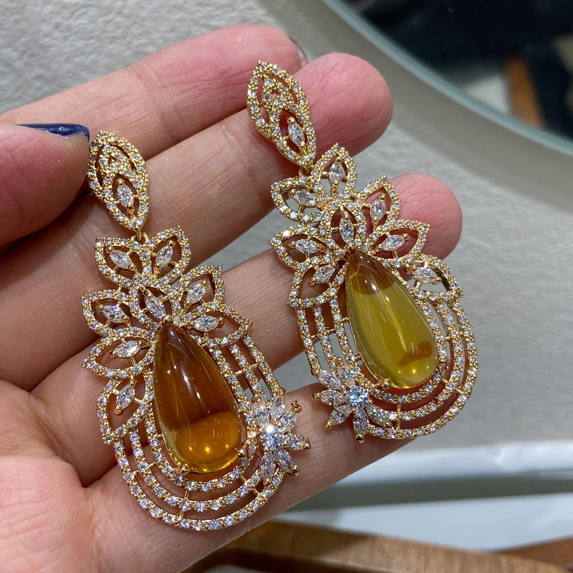 Exaggerated Earrings High Sense Heavy Industry Zircon Bridal Wedding Dress Accessories Fringed Women S Long Models