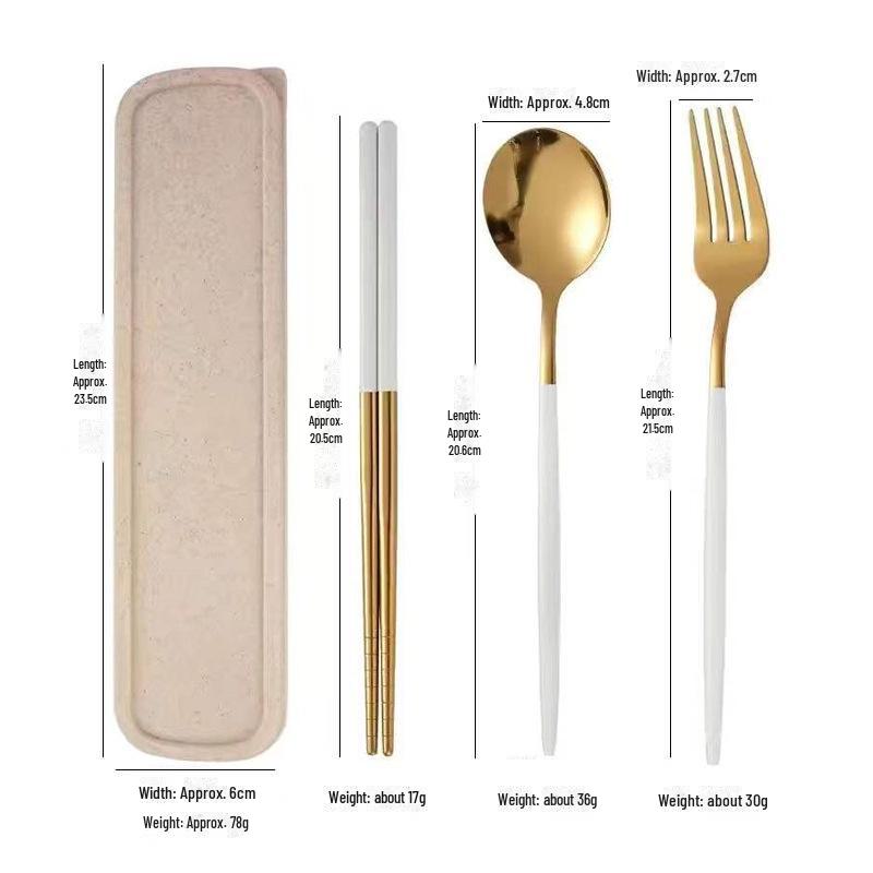 Stainless Steel Portable Tableware Set: Chopsticks, Spoon, Fork - Customizable Student/Outdoor Gift with Logo.
