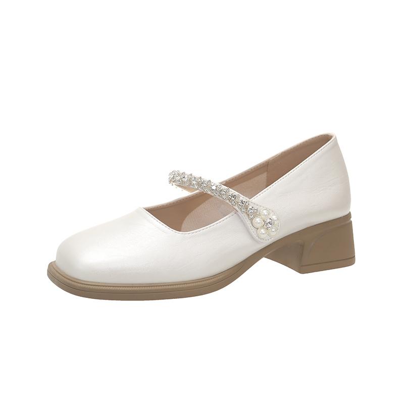 

Fashion Square Heel Single Shoes Women s Autumn New Square Toe Shallow Mouth Crystal Strip Non-slip Block Heel Shoes 40