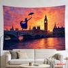 Vibrant Sunset London Tapestry Wall Hanging Big Ben London Skyline Art Decor Boho Style Canvas Poster for Living Room Bedroom