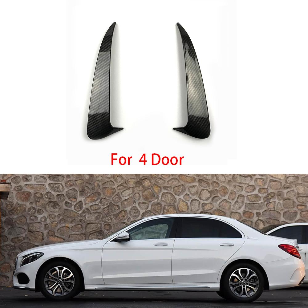 2PCS For 2015-2021 Benz C-Class W205 4Door  ABS Black/Carbon Fiber Print Rear Bumper Wind Knife