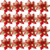 Christmas Red Gold Glitter Flowers Artificial Poinsettia Flower for Xmas Tree Ornaments Navidad New Year Party Home Decoration
