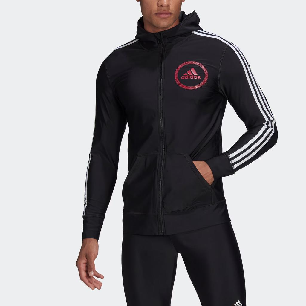 Adidas Long Sleeve Rash Guard Zip Hooded Casual Comfortable Sports Logo Jacket Men Jacket Black HB1682