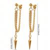 2pcs Minimalist Punk Style Stainless Steel Pointed Pendant Tassel Earrings, Suitable For Daily Wear