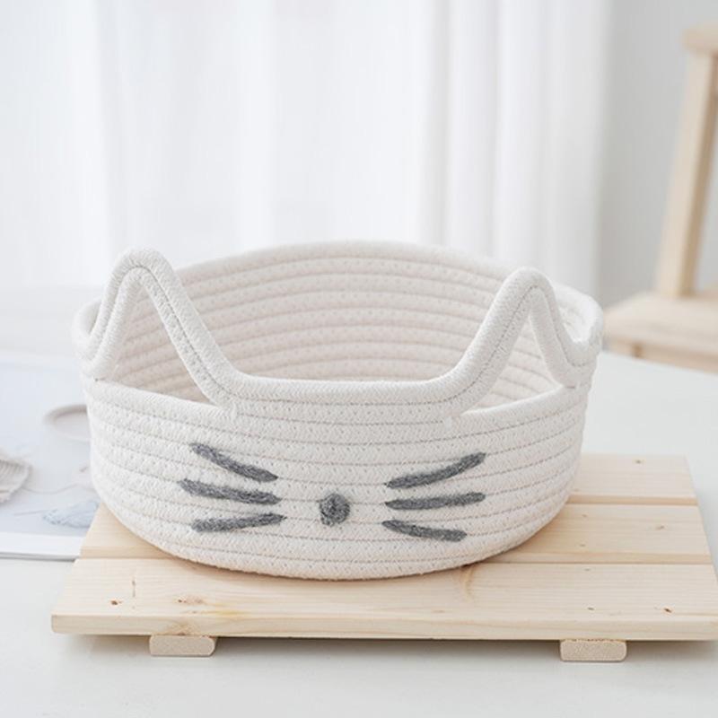 

Cat Ear Cute Multi-color Round Internet Celebrity Light Mouth Cotton Rope Woven Storage Basket 23x10cm білий