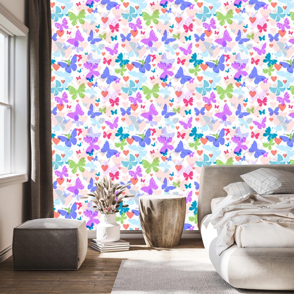 Colorful Butterflies and Hearts Wallpaper for Living Room and Bedroom 50x1000