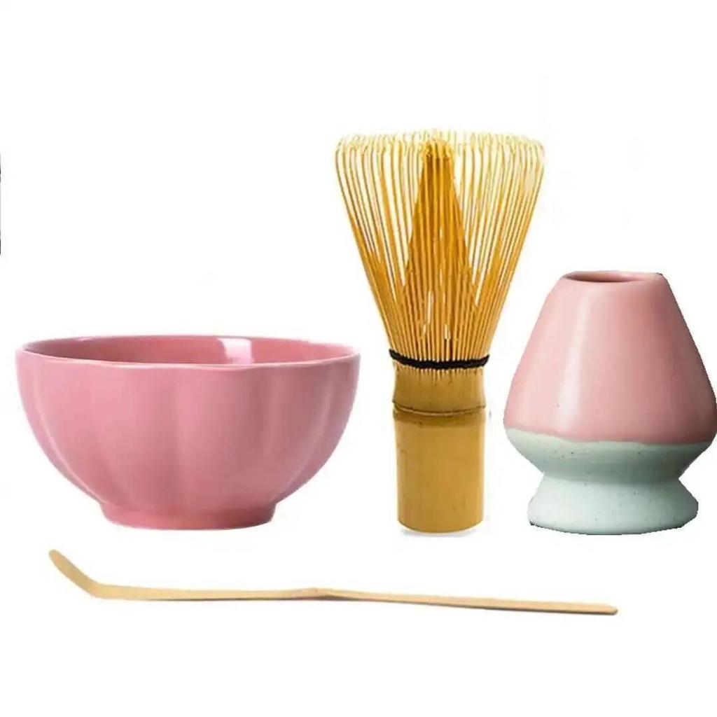 1 Ceramic Pink Matcha Bowl Macha Tea Whisk Chawan Chasen Holder Scoop Sifter Cup Ceremony Gift Set