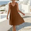 Vestido Casual de Verano para Mujer sin Mangas, Cuello en V, Tirantes de Corbata, Corte Holgado, Línea A, Diseño Sencillo de Color Sólido, Tejido Ligero