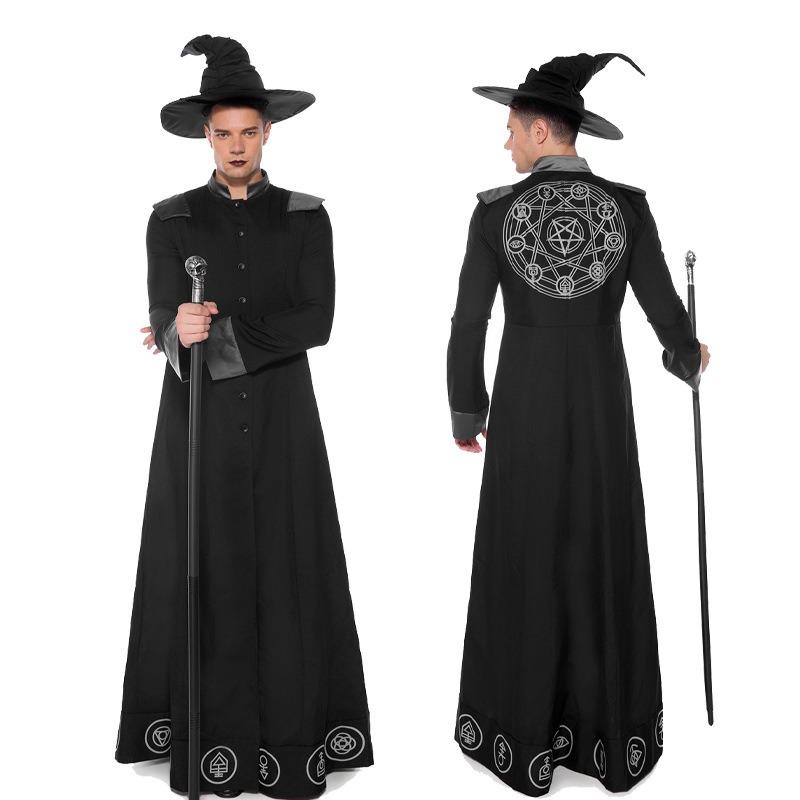 Halloween Black Wizard Wizard Robe Wicked Witch Adult Men's and Women's Stage Costumes