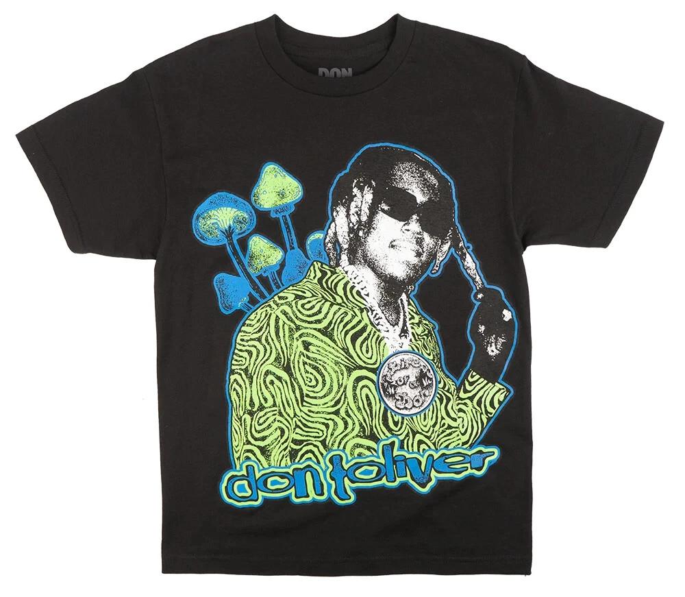

Don Toliver Trippy Mushrooms Official Merch Black Hip Hop 100% Cotton T-shirt Mens Tees Top 4XL