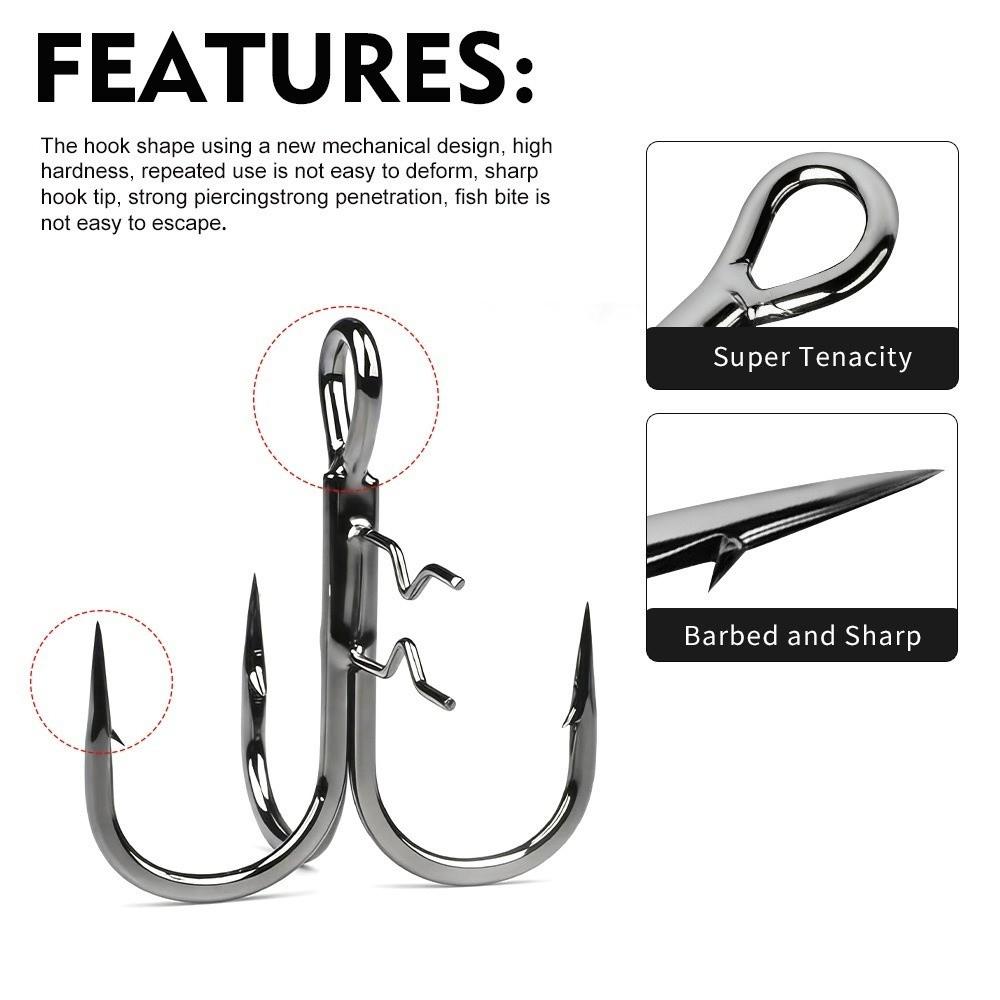Black Nickel Treble Hook Reinforced Fishing Hook Durable Carbon Steel Hook Freshwater Fishing