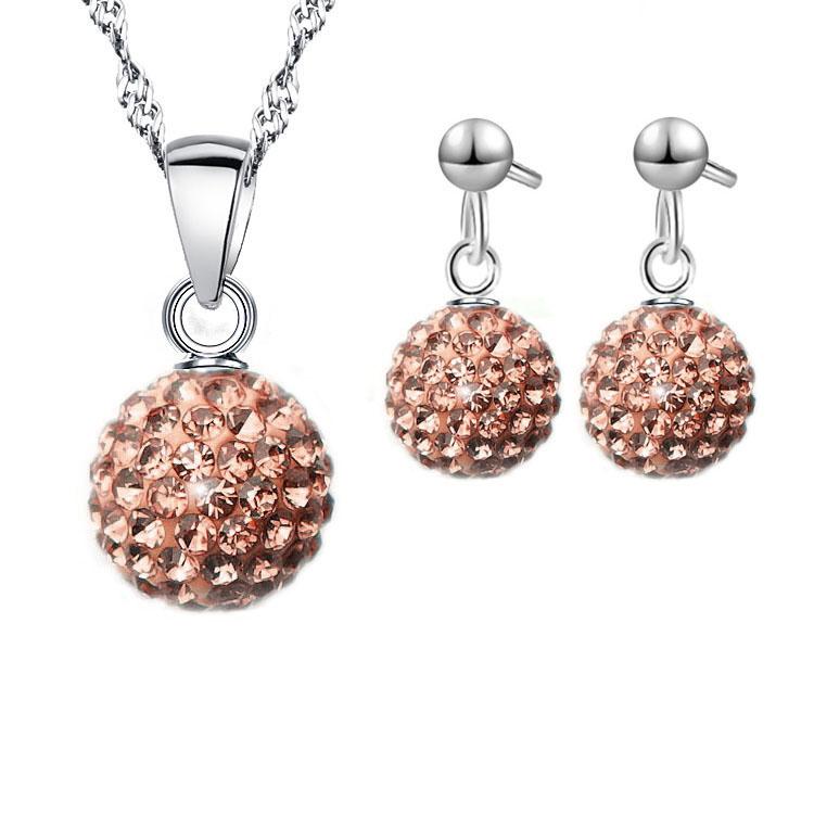 925 Sterling copper Stamped Bridal Zircon Sets Women Girls Wedding Gifts Austrian Crystal CZ Disco Ball Necklace Hoop Earrings