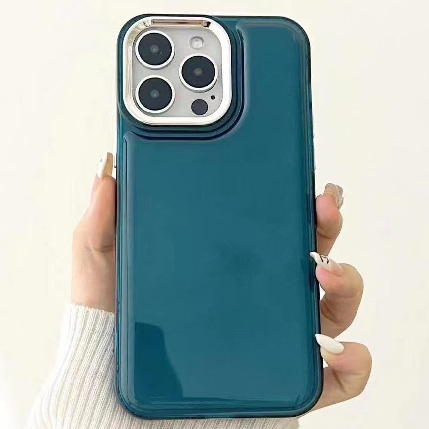 

Applicable To IPhone15 Mobile Phone Case Plating Lens Frame Apple 14Pro Bread Shell Xs Solid Color Protective Case Apple 15Plus