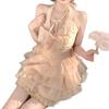 Sweet and Pure Pink Neck Dress Women's Summer French First Love Princess Puffy Skirt Waist Small Skirt