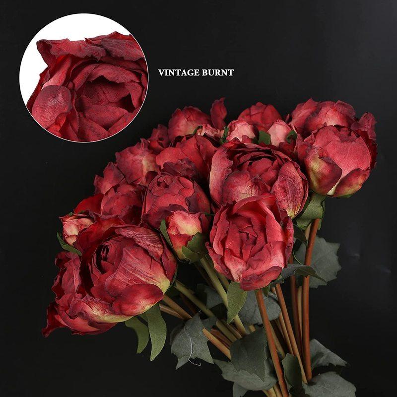 2 ramos de peonías vintage con flores de seda de tallo largo para decoración de bodas, ramo de novia, flores artesanales, arreglo floral