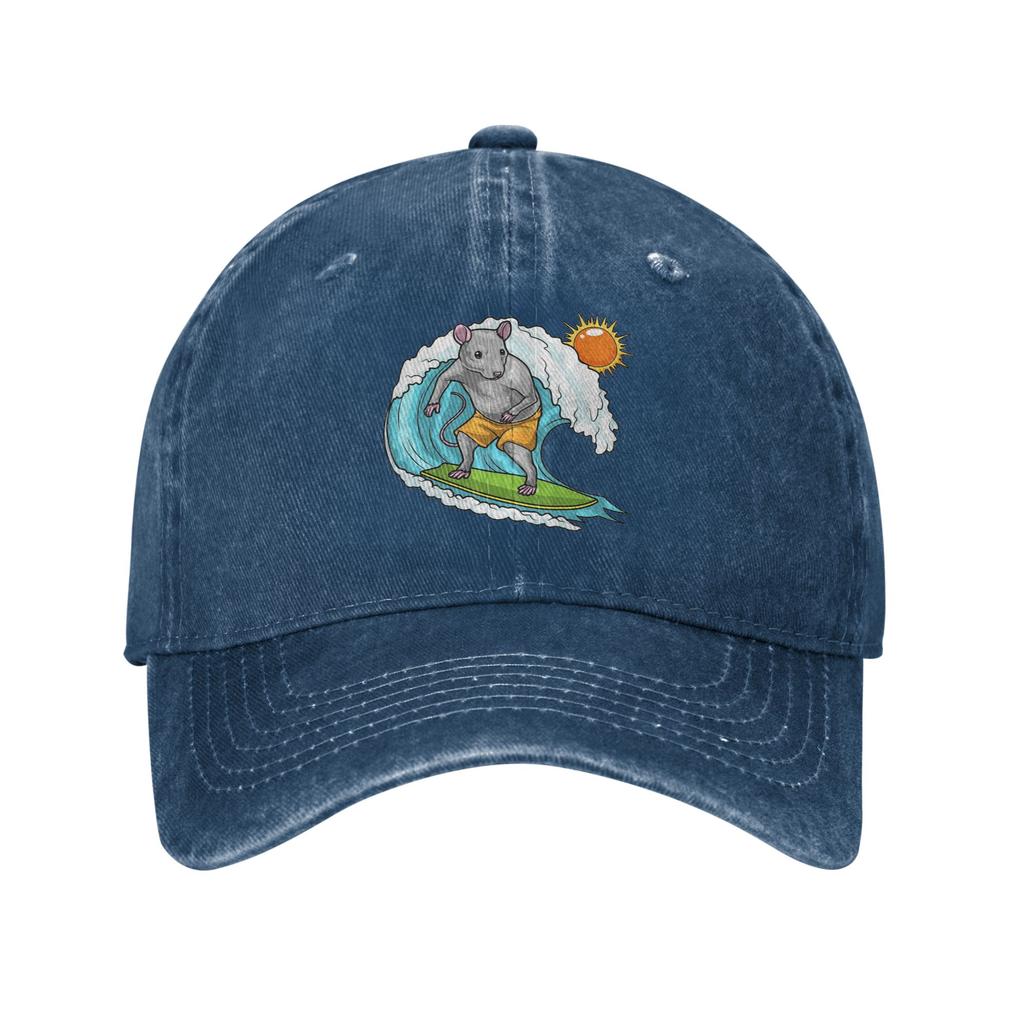 Rat Summer Surfer  Washed Denim Cap Casual Baseball Caps Adjustable Hat Summer Unisex Baseball Hats