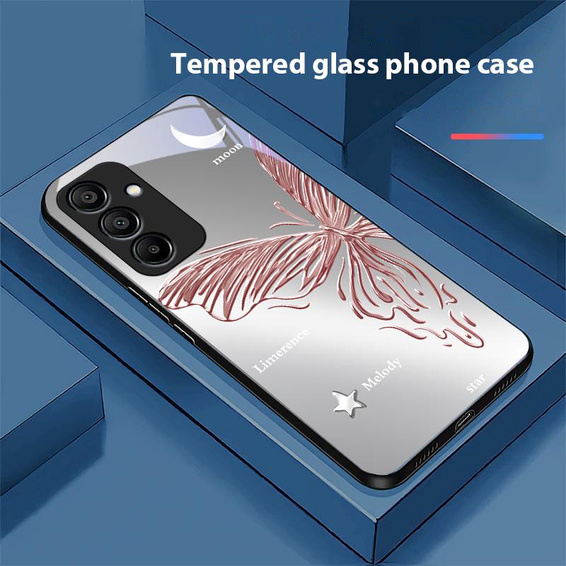 Metallic Butterfly Für Samsung Galaxy A15 5G 54 4G 51 50 24 35 90 71 12 51 53 52S 80 22 34 Schwarz Gehärtetes Glas Handyhülle