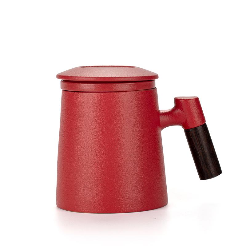 

3-piece set of ceramic tea cups, mugs with lids, filtered tea water separation coffee cups, beverage cups 401-500ml червоний