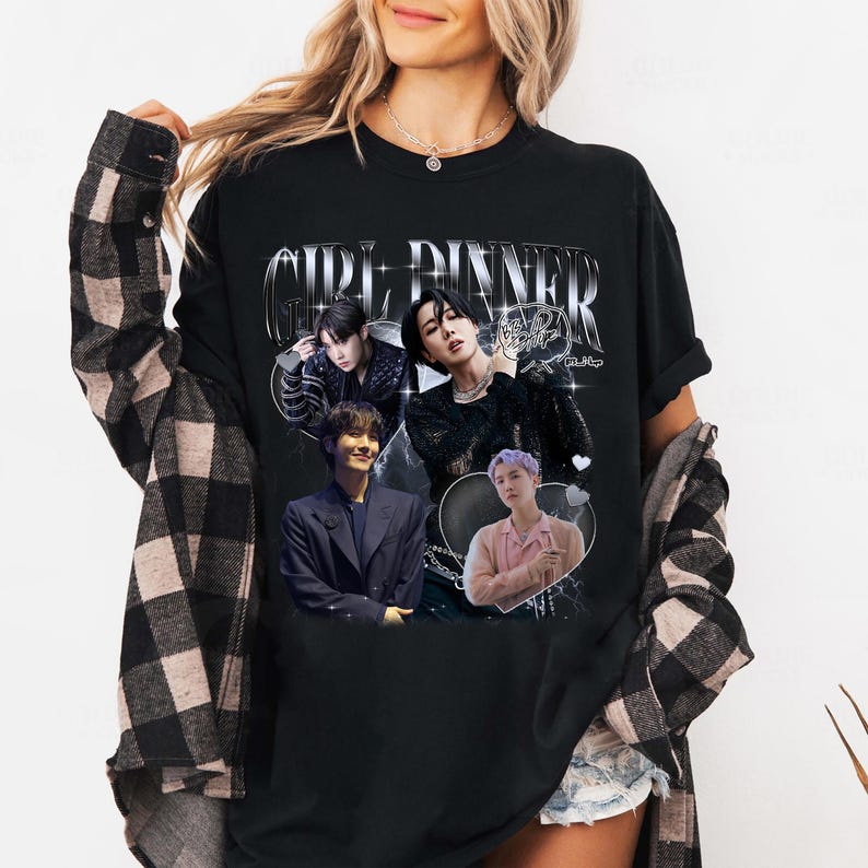 

J-hope Girl Dinner T-shirt, Kpop Army Fan Tee Fashion Trendy Men Women Vintage Top Hip Hop Streetwear Oversized Tshirt Short Sleeve Casual Clothing M