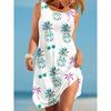 Womens 3D Pineapple Print Sleeveless Round Neck Midi Dress Casual Comfortable Style
