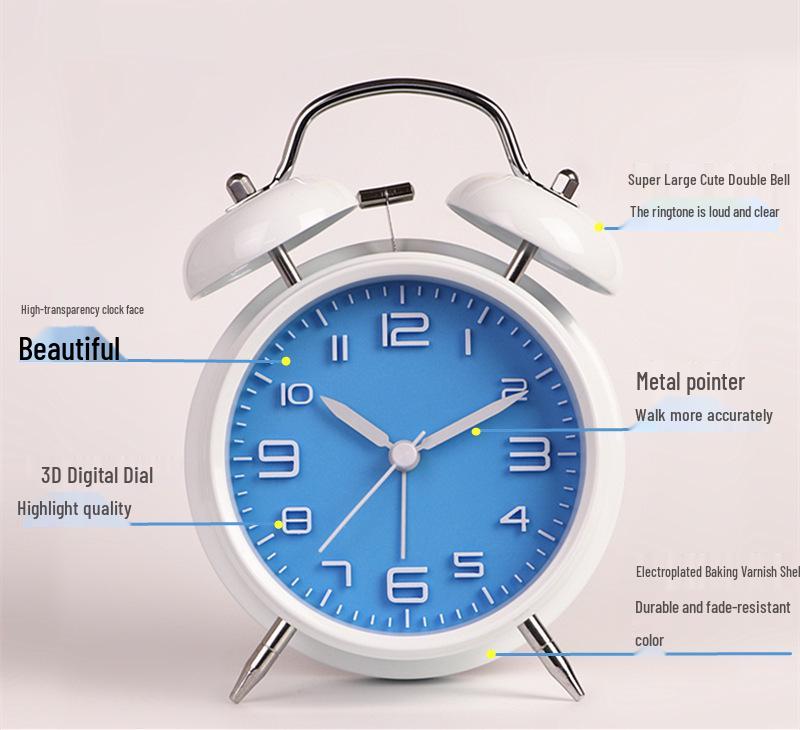 4-Inch Metal Silent Alarm Clock with Night Light - Ideal for Students and Children, Desktop Charging Silent Alarm Clock