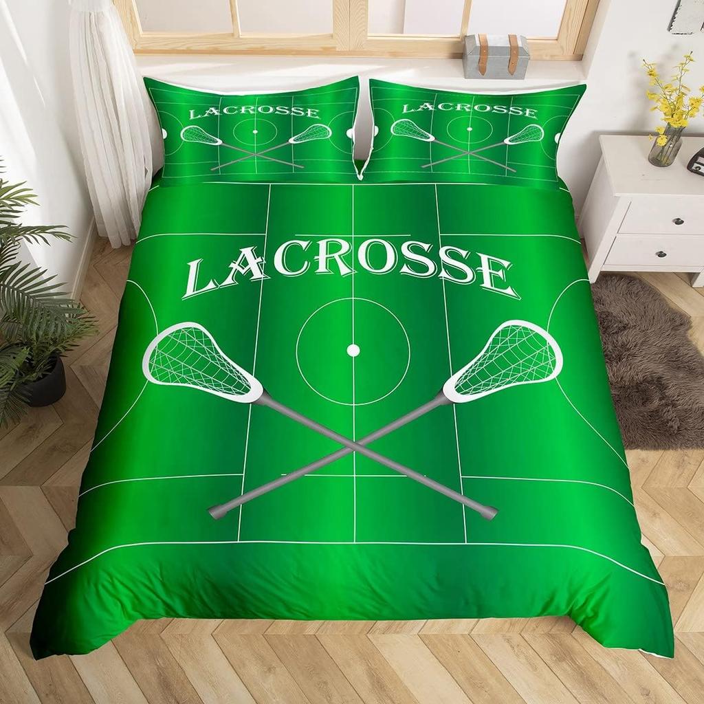 Lacrose Soft durable Quality Duvet Cover Ful Quen Lacrose Field Winter Bal Sports Games Beding Set Modern Athletic Competion Warm Comforter Cover