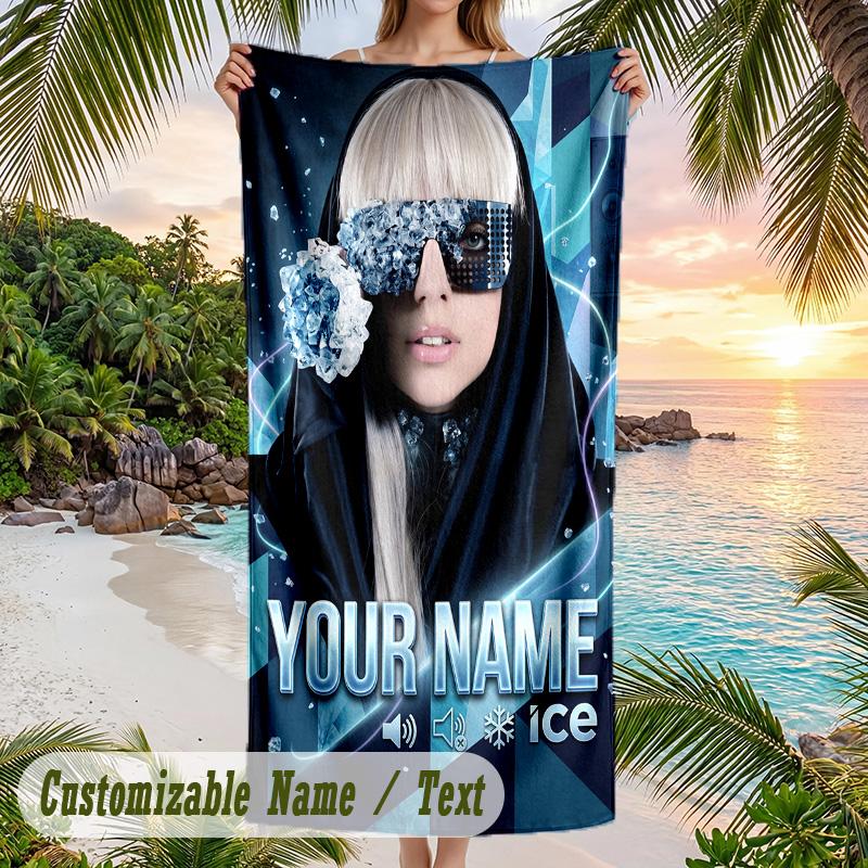 Lady Gaga Beach Towel, Personalized Custom Name Text, Quick Dry Large Absorbent Towel For Beach Pool