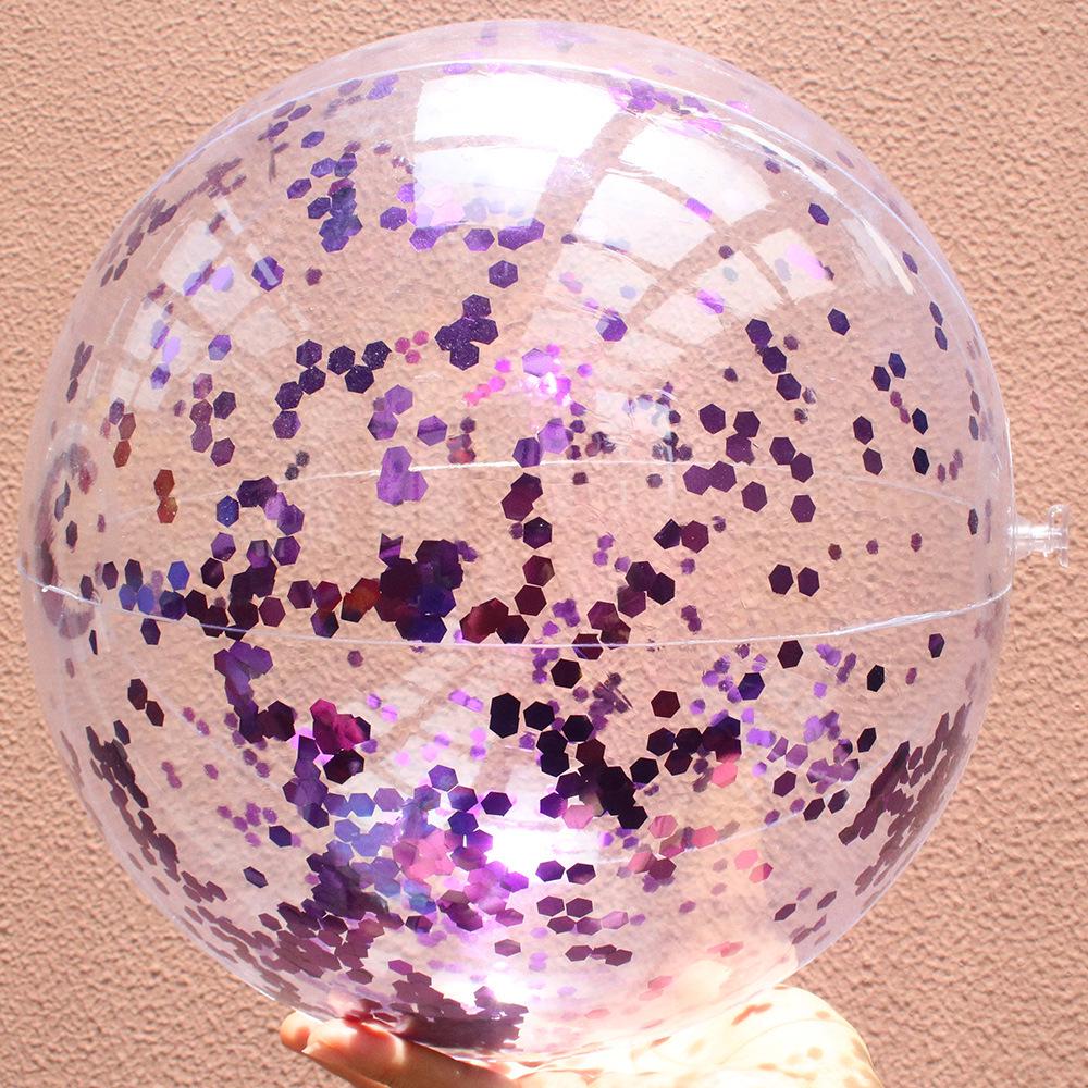 In-stock Ultra-transparent Blue Sequin Inflatable Beach Ball Toy for Water Play & Photography