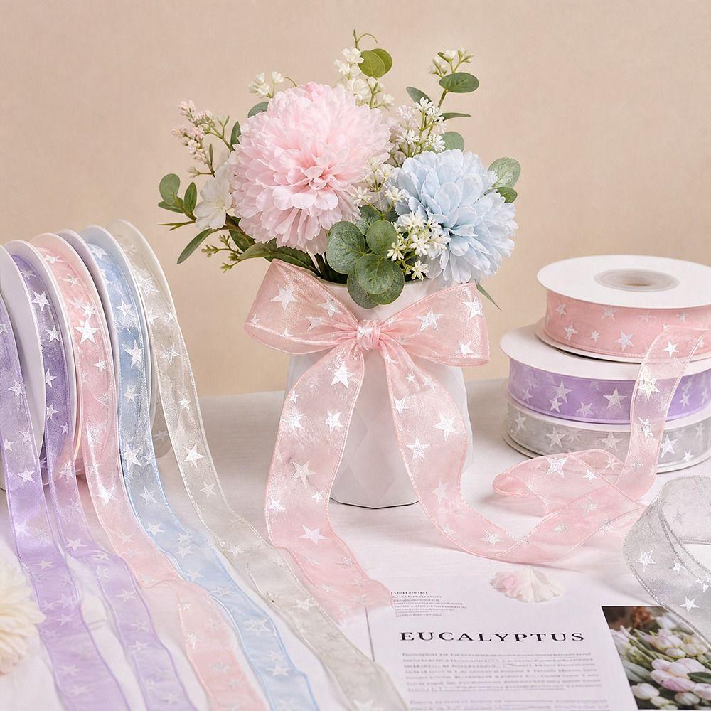 2.5cm Star Silk Ribbon Polyester Floral Bouquet Ribbon Creative Gifts Packaging Material