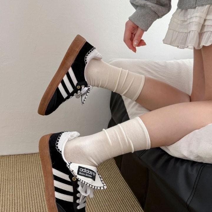 Early Spring Versatile, Ultra-Thin Calf Socks, Pure Cotton Comfortable Casual Piled Socks, Girls' Solid Color Long Socks, Gray System