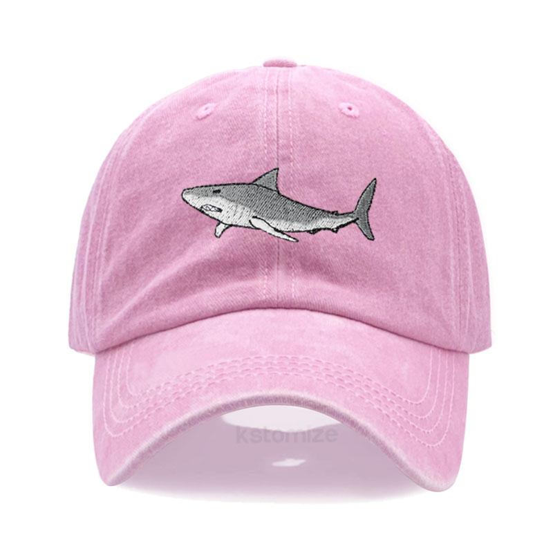 Casquette de Baseball Brodé Requin Animal Pour Femmes Hommes Mode Réglable Coton Lavé Casquette Papa Unisexe Classique Casquettes de Golf Adjustable pink