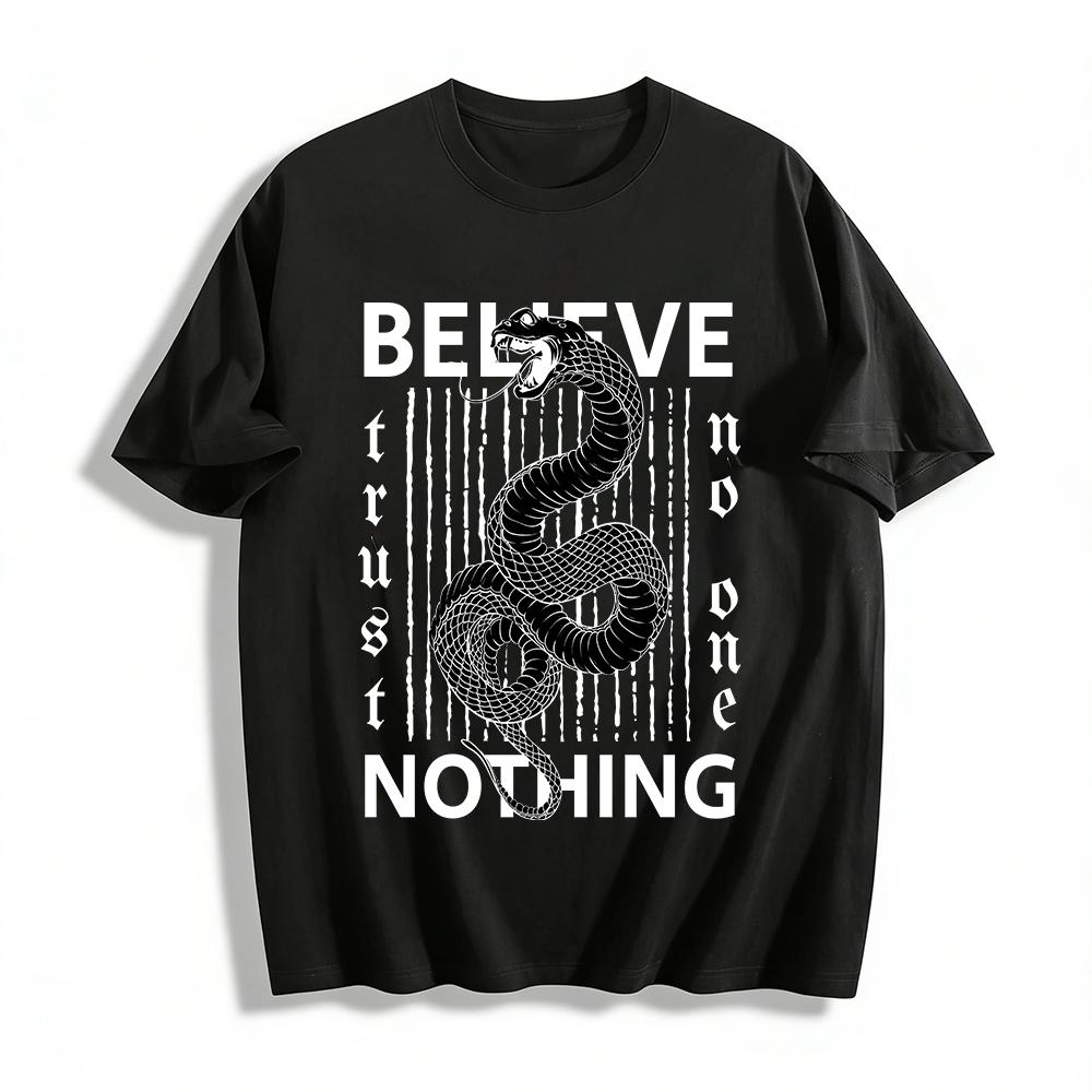 Dark Ferocious Snake Print Trendy Street Style Loose Crewneck T-Shirt Pure cotton T-shirt XXS