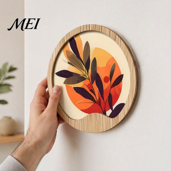 Nature Art Prints for Home Wall Nordic Wooden Sign, Round Botanical Landscape Hanging Decor Living Unique Housewarming Gifts Friends Room Bedroom,