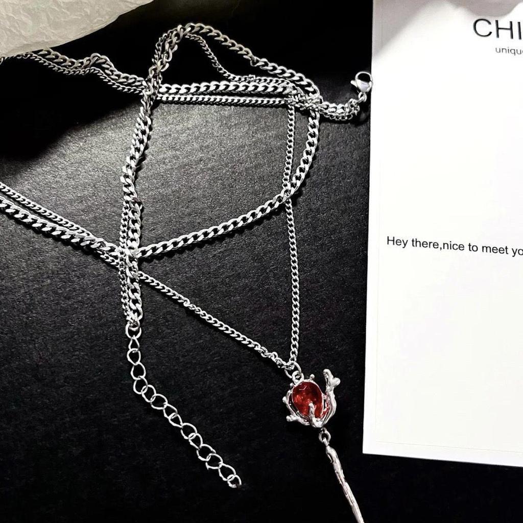 Xiaohongshu-Inspired Rose Scepter Necklace: Women's Chic, Sweet & Cool Dark Series