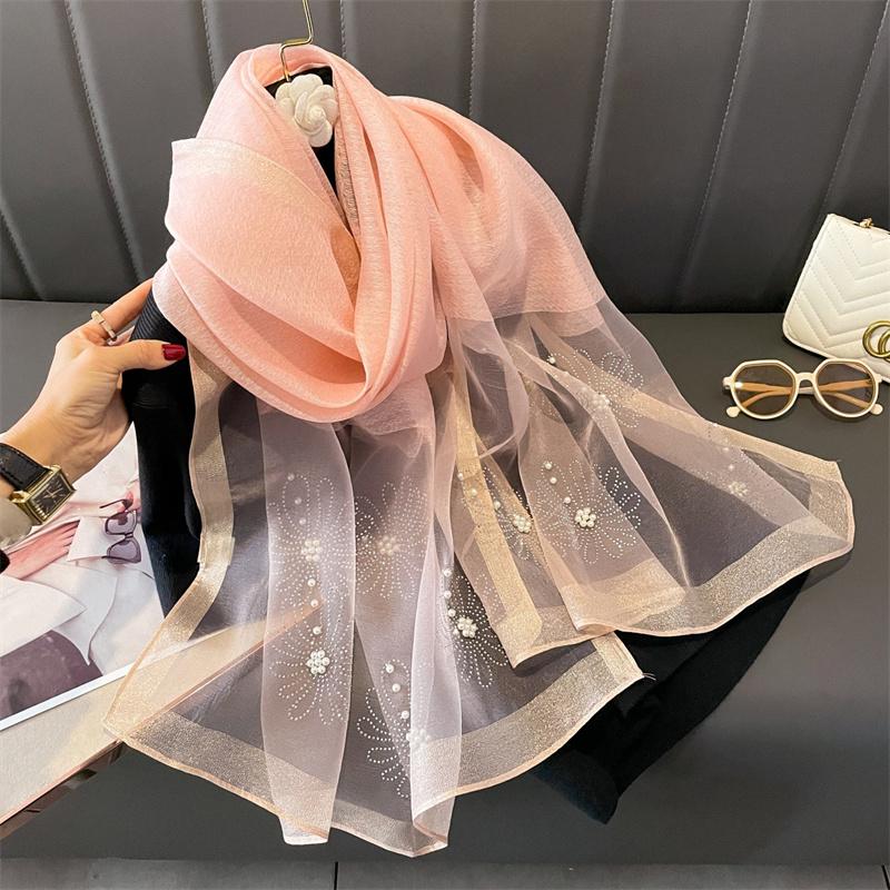 

Headkerchief Korean Flower Embroidery Scarf Elegant Luxury Women Hijab Shawls Rose Rhinestone Lace Scarf Wraps Spring