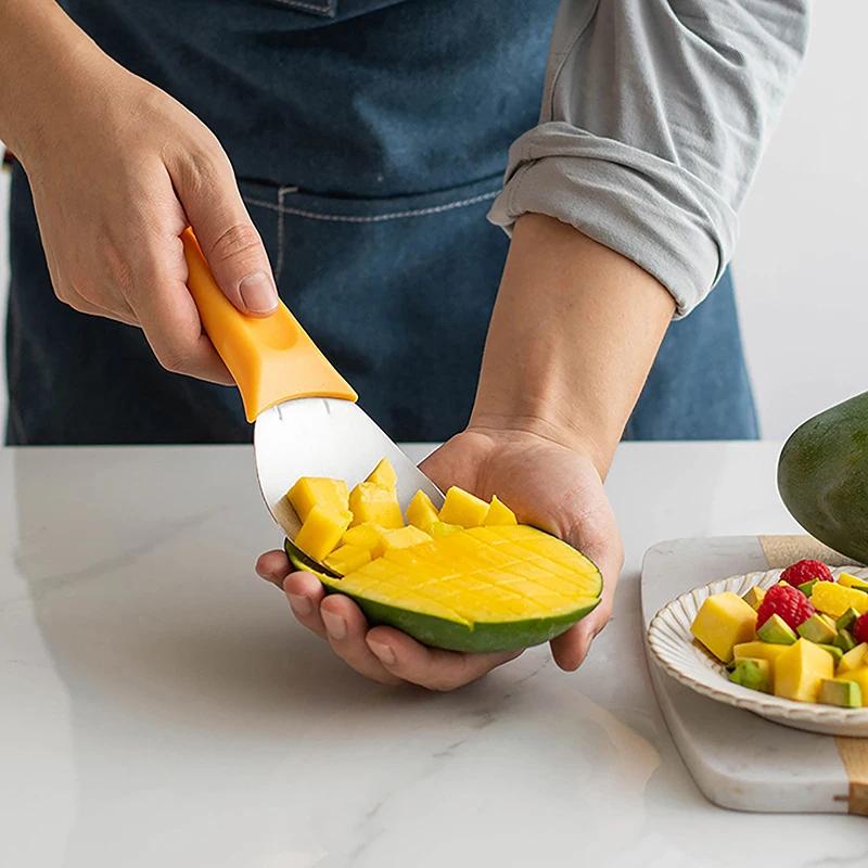 Multifunctional Fruit Spoon Mango Slicer Cutter Watermelon Cutting Knife Mango Dicing Tools Mango Diced Scoop Kitchen Gadgets