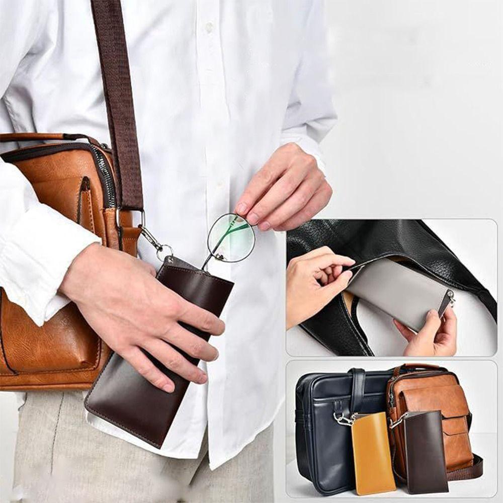 Solid Color Sunglasses Pouch PU Leather Hanging Sunglasses SunGlasses Holder  Eyewear Accessories