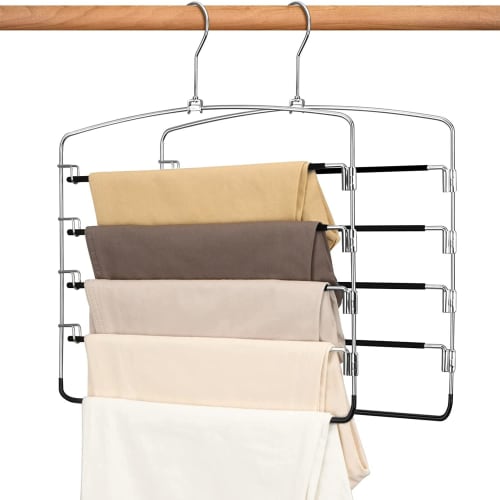 DOIOWN Trouser Hangers, Slacks Hangers, 5 Tiers, 360 Rotating, Stainless Steel, Non-Slip, Non-Marking, Space-Saving Storage, 34cm Wide, Compact, Set