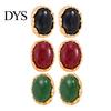 Boho Chic Fashion Earrings 1 Pair Vintage Oval Stud for Women, Retro Statement Commuter Accessories Office Gemstone Earrings, Gold Frame Chunky Stone