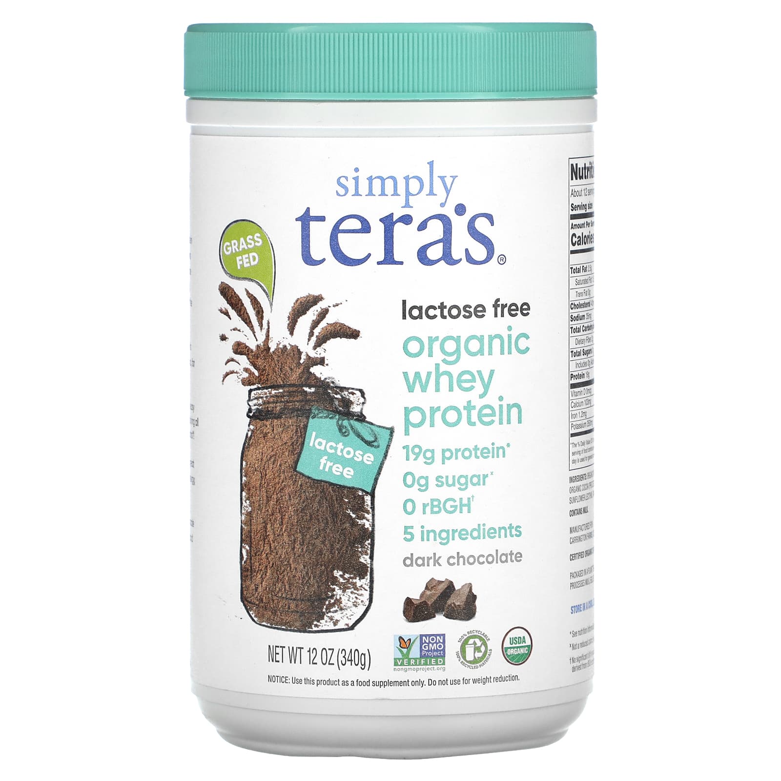 

Simply Tera s, Organic Whey Protein, Dark Chocolate, 12 oz (340 g)