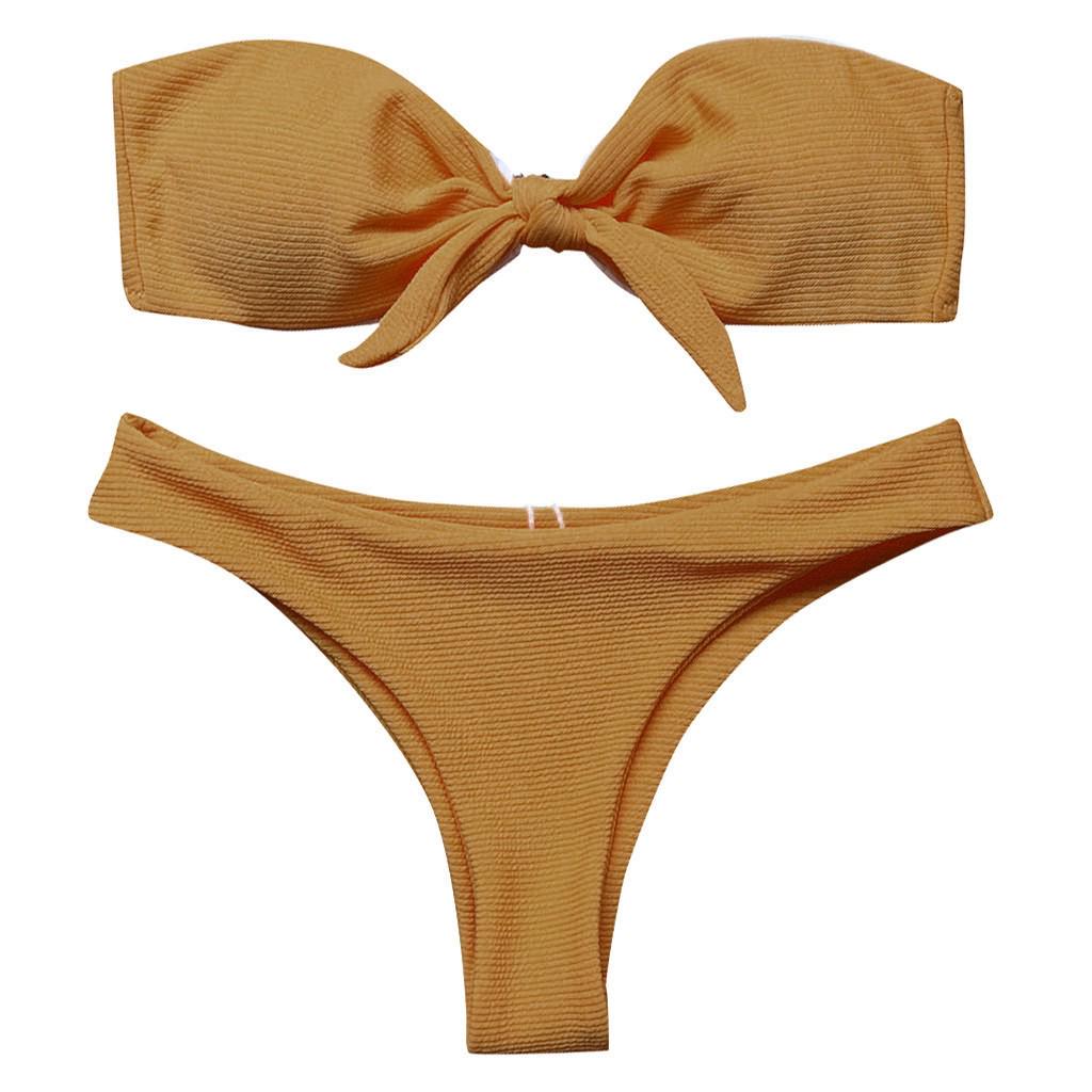 Women's Sexy Bow Tie High Cut Bandeau Bikini Set Two Piece Swimsuit