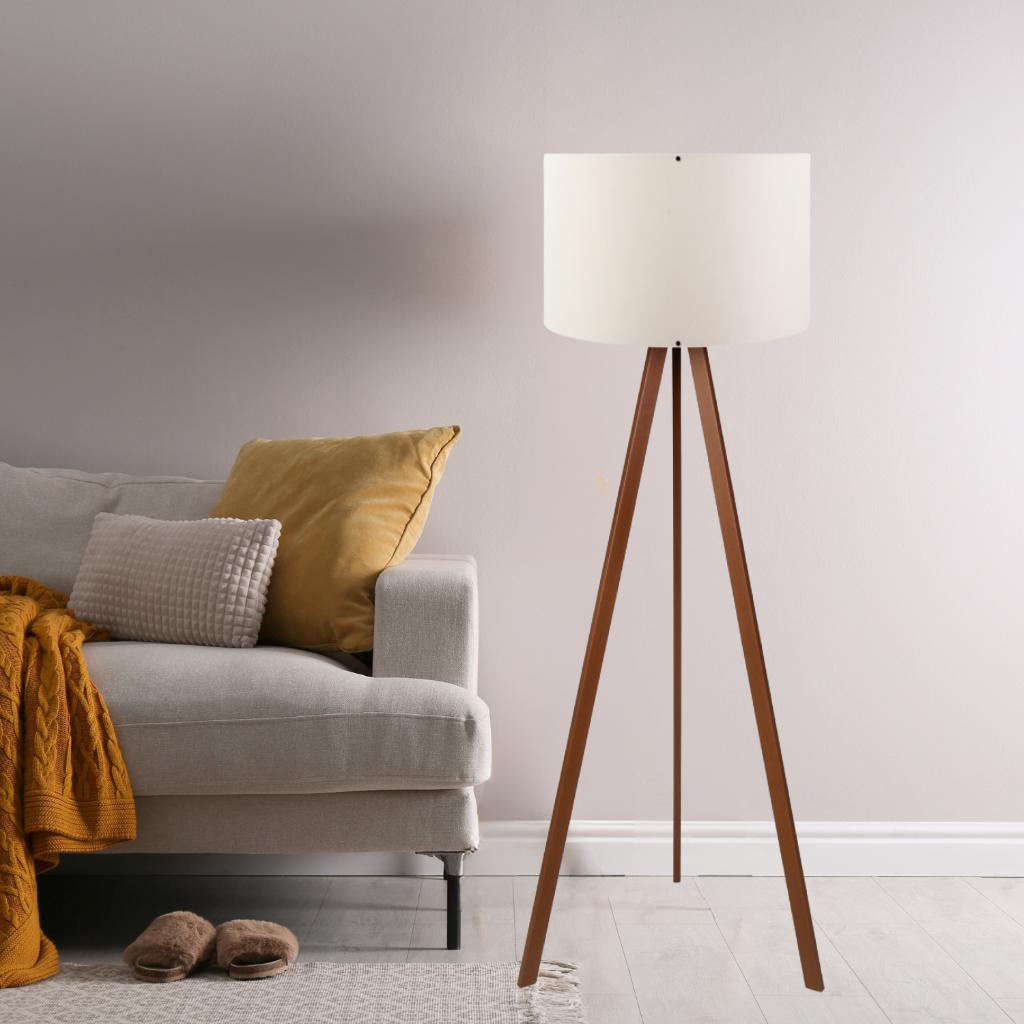 

Практичный деревянный трехногий торшер из кремовой ткани, изголовье гостиной, спальни, угловая лампа
